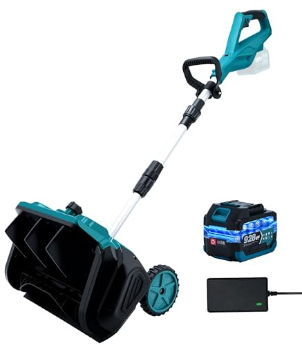 Akku Schneefräse für Makita Akku 18V mit Rollen 1000W Elektrische | Arbeitsbreite 32 cm, max.Schneehöhe 18 cm,Wurfweite 6m,30° Einstellbar (Blau 1 Batterie)