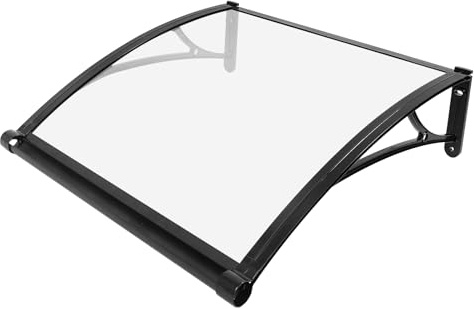 Tettoia per porta di casa, 82 x 77 cm, tenda da sole per tetto della porta e del tetto delle finestre, pannello in policarbonato trasparente, protezione antipioggia, telaio in alluminio, protezione