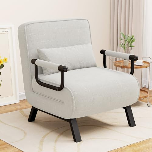 Hawthyhome Schlafsessel 4 in 1 Schlafsofa mit Bettfunktion 57cm Grau | Platzsparendes Gästebett,Relaxsessel mit Verstellbare Rückenlehne,Metallrahmen,Chenille,Wohnzimmer,Schlafzimmer