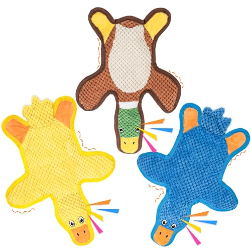Ousiya anka pipiga hundleksaker 3-pack med skrynkligt papper, ingen fyllning hundleksak för stora hundar, säker husdjursleksak för små till stora raser, perfekt för valpgåvor och dragkliga