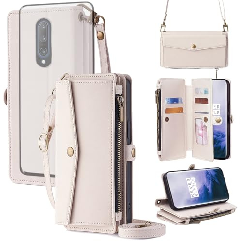 Asuwish Funda para OnePlus 7 Pro funda con cinta de lámina protectora de pantalla tarjetero plegable monedero soporte 7Pro GM1913 teléfono móvil fundas funda protectora con cremallera fundas de