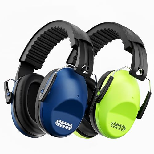 Dr.meter Ear Defenders Children, Children Ear Defenders SNR 27dB Protective Earmuffs with Noise Blocking Ear muffs for Sleeping Studying Adjustable Head Band Dark Blue+Green, 3-16 Years Old