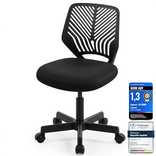 Ergoreal Ergonomischer Bürostuhl ohne Armlehne, Bürostuhl mit Rollen & Höhenverstellung, Bürostuhl Cozy mit Ergonomischer Rückenlehne,Homeoffice/Arbeitszimmer/Studienzimmer (Tiefe Schwarz)