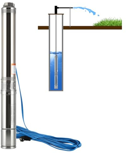 Jaxguom Tiefbrunnenpumpe 1100W Brunnenpumpe 4000l/h Brunnenpumpen,Tauchpumpe max. Förderhöhe 81m Rohrpumpe,Edelstahl Wasserpumpe Druck 8,1bar, Edestahl Brunnenpumpen Sandverträgliche