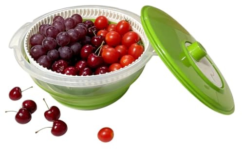Salladsslunga portabel hopfällbar manuell och dehydrator | salladsskakskål med lock för och förvaring tvätt rengöring bladgrönsaker och vindruvor