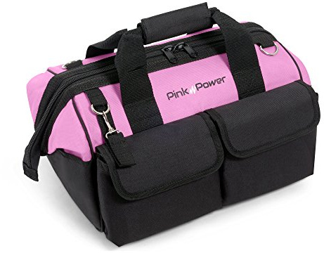 Pink Power Werkzeugtasche für Damen, mit 22 Aufbewahrungstaschen und Schultergurt, 40,6 cm