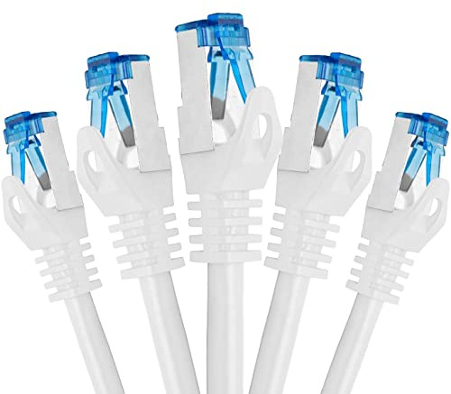 BIGtec - 5 Stück - 15m CAT.7 Gigabit Patchkabel Netzwerkkabel weiß Kupferkabel Patch Ethernt LAN DSL Kabel CAT7 (RJ45, Cat 7, S/FTP PIMF) 15,00m