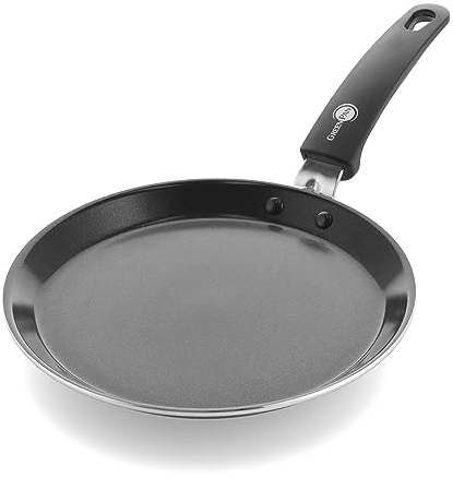 GreenPan Essentials Healthy Ceramic Non-Stick 24 cm Pancake Crepe Pan, PFAS Free, Induction, Oven and broiler safe up to 160°C, Black