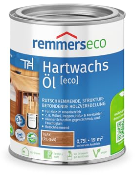 Remmers Hartwachs-Öl [eco] teak, 0,75 Liter, für innen, natürliche Basis, 3in1: Beize, Öl und Versiegelung in einem, rutschhemmend, vegan