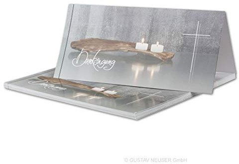 15x Danksagungskarten Trauer DIN LANG - Doppelkarten aufklappbar - Trauerkarten mit Motiv Kerzen auf altem Holz mit DANKSAGUNGS Schriftzug - würdevolle Dankeskarte