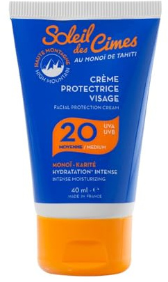 SOLEIL DES CIMES | Crèmes protectrice Visage SPF 20 - Idéale pour les Conditions Extrêmes - Hydrate & Protège - Fabriquée en France
