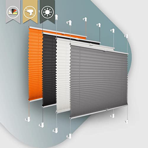 Buseu Plissee Klemmfix ohne Bohren 75x200cm Anthrazit Plisseerollo | Sonnenschutz für Fenster & Tür, Fensterrollo, Blickdicht, Sichtschutz für Wohnzimmer, Modernes Rollo - einfache Montage
