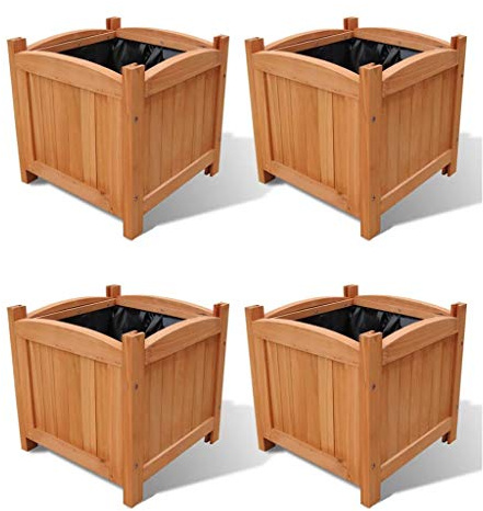 Festnight Jardinière en Bois Massif 4 pcs Jardinière de Jardin de Terrasse Lot de 4 Pots de Fleur Pot de Jardin extérieur 30 x 30 x 30 cm
