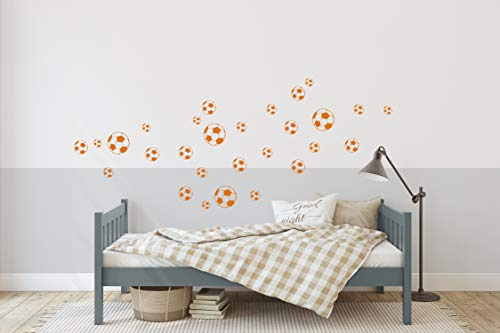 Fußball Wandtattoo Fussbälle zum Kleben an der Wand Kinderzimmer Wandaufkleber (26er Set, Orange)