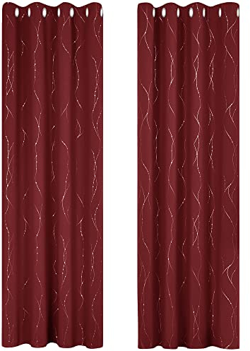 Deconovo Sichtschutze Gardinen mit Ösen Kälteschutz Warm Vorhänge Wohnzimmer, 245x140 cm(HöhexBreite), Rot, 2er Set