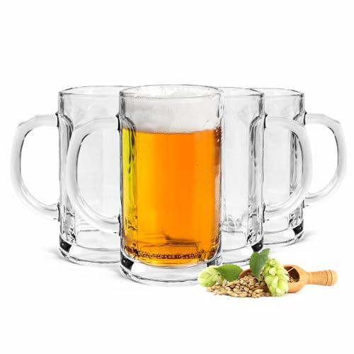 Sendez 4 Bierseidel 400ml (max. 500ml) Biergläser mit Henkel aus Glas, Bierkrüge, Pilsgläser, Maßkrug Design