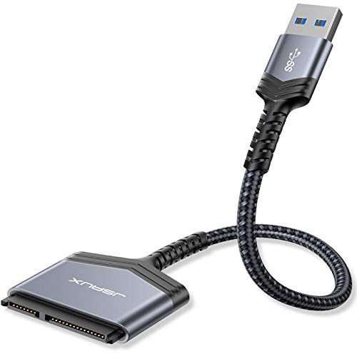 JSAUX USB 3.0 to SATA Adapter, USB A 3.0 to 2.5” SATA III Hard Drive Adapter Aluminum Shell Nylon Cord USB 3.0 External Converter for SSD/HDD Data Transfer-Dark gray