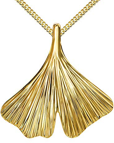 Anhänger 585 Gold 14Karat 14K mit Ginkgo-Blatt Gold für Damen mit Halskette Länge wählbar.