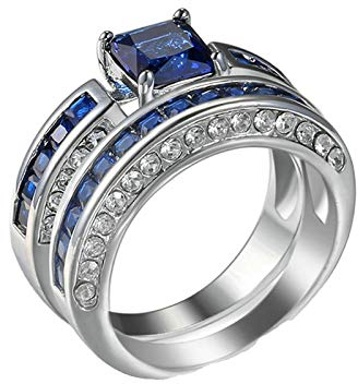 Beydodo Partnerring Versilbert mit Stein, Ehering Damen Stapelringe mit Blau Zirkonia Hochzeit Ring Verlobungsring Silber Gr.62 (19.7)