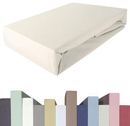EDDA LUX Spannbettlaken für 20-40 cm hohe Matratzen, 200 x 220-240 bis 220 x 220-240 cm, Öko-Tex, Baumwolle m. 5% Elasthan, Premium Spannbetttuch für Boxspringbett, in Natur