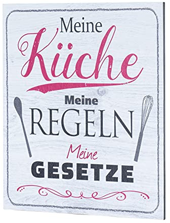 levandeo Wandbild 20x20cm Küche Küchenschild Spruch Regeln Deko Wandschild Bild Schild Wanddeko