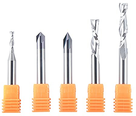 SpeTool 5 Pcs CNC Router Bit Sets Cabide Bit 1/4 Inch Shank Up Down Cut V Groove for Woodwork Beginner Engraving Slot