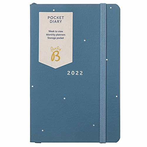 Busy B - Taschenkalender von Januar bis Dezember 2022 - Teal/Türkisblau Kunstleder Wochenansicht Planer mit Notizen und grauem Steckfach Terminkalender
