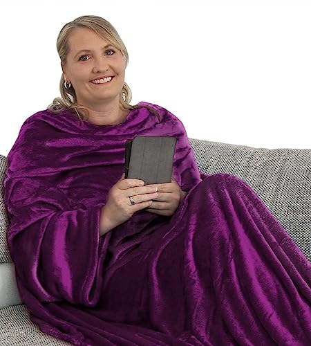 L.E.M.B. Hometrends Kuscheldecke mit Ärmeln TV Decke Sofadecke Ärmeldecke Wohndecke Fleecedecke Mikrofaser Strokkur 170 x 200 cm vsb-Beere