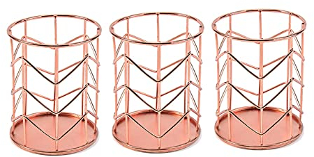 zlw-shop Pennhållare pennburkar roséguld pennhållare uppsättning av 3 metall roséguld pennhållare för sovsal kontor skrivbord organiserare makeup borste kopp penna kopp organiserare