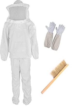 Schutzanzug für Erwachsene, Professionelle Jacke gegen Bienen, Schutzanzug mit Hut und Schutzvlies für Erwachsene, Velour, Kapuze, Bekleidung, Weiß