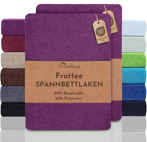 NatureMark Lot de 2 draps-housses en tissu éponge pour des nuits douces et douillettes, disponible en plusieurs tailles et couleurs, 140 x 200 cm, 160 x 200 cm, violet