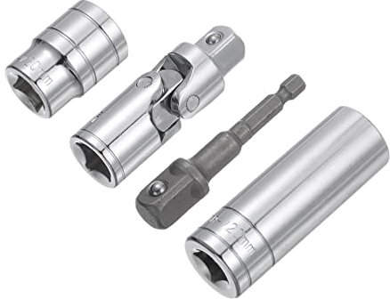 sourcing map Buchse Set 20mm Flach Tief Universalgelenk 1/4 Schlagadapter mit 1/2 Antrieb