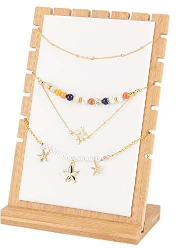 PH PandaHall Soporte de madera para collares, expositor de joyas, organizador de collares con almohadilla de cuero para collares, colgantes, joyas, venta al por menor, feria comercial, exhibición para