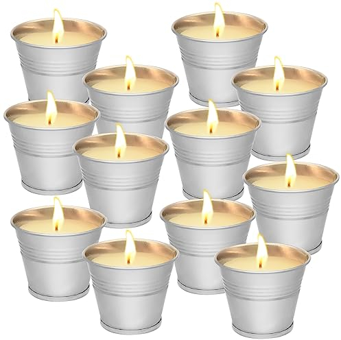 12 Pack candele di citronella - giardino candele profumate di citronella all'aperto, 120-180 ore combustione, cera soia naturale, set regalo portatile della candela del barattolo per casa Patio Yard