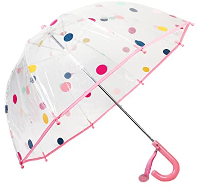Meichoon Kinderschirm mit langem Stiel Transparente Version Buntes Polka-Dot-Muster Winddicht und bruchsicher Manuelle Öffnung für Jungen und Mädchen im Alter von 3-8 Jahren Pink