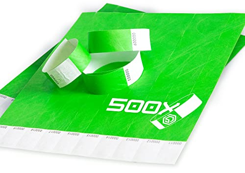 Docksnet Braccialetti Carta Eventi Numerati, Resistenti e Personalizzabili - Bracciali Colorati Identificativi, Monouso e Impermeabili per Discoteche, Festival e Piscine (500 Pezzi, Verde)