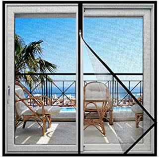 Moskitonetze für Fenster，selbstklebend, nicht perforiert, Sommer, Tüll, Fenstergitter, Moskitovorhang in Sondergröße, B 120 cm x H 120 cm, schwarzer Reißverschluss