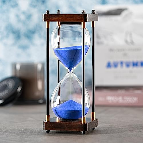 Reloj de arena grande de 60 minutos, temporizador decorativo de madera con arena azul, reloj de arena de 1 hora