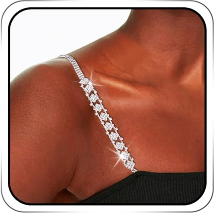 IYOU Tirantes de sujetador Strass Correa de hombro de Sujetador Cristal Plateado Accesorios Antideslizantes para el cuerpo del Club Nocturno para Mujeres y Niñas
