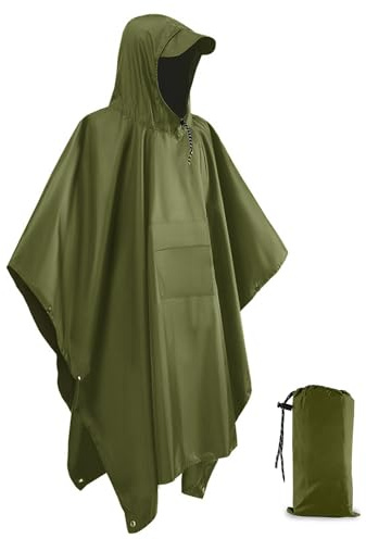 Snowalva Festival Poncho Waterproof Adult Reusable Poncho Waterproof Adult Lightweight Breathable Durable Environmentally Friendly Raincoat with Brim for Outdoor Hiking Camping Cycling Traveling Green