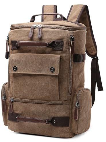 DORRISO Vintage Canvas Rucksack Herren Groß Schulrucksack 17.3 Zoll Laptop Tasche mit Griff Wanderrucksack Reisen Camping College Arbeit Schule Elegant Herren Leinwand Tagesrucksack Braun
