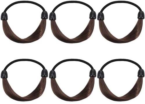 FRCOLOR 6pcs Braided Wig Hair Tie Synthetic Wig Ponytail Holder Imitation Head Ropes Faux Hair Elastic Rope Fashion Braid Straight Faux Elastic Hair Band for Women Girls Daily Christmas