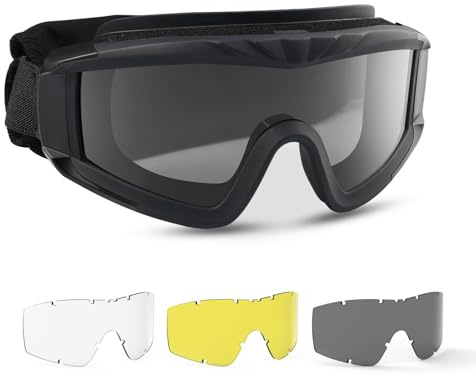 Feyachi Gafas de airsoft tácticas militares con 3 lentes intercambiables, protección UV400, gafas de tiro antivaho, deportes al aire libre, caza, ciclismo, paintball (negro)