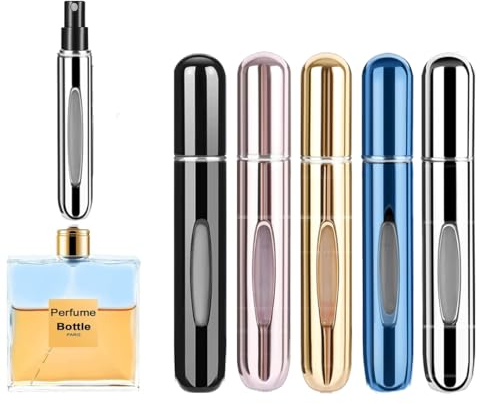 Rosiya Perfume Atomiser pack of 5pcs Perfume Travel Bottle, 8ML Refillable Perfume Spray Bottle Easy to Refill Empty Atomiser Bottle for Purse, Handbag, Pocket and Luggage (Glossy).
