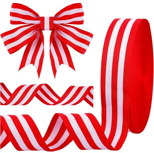 Nastri in grosgrain natalizi, 50 Yard × 20 MM Nastro A Righe Bianche Rosse, nastri a tema natalizio Nastro largo in raso di poliestere, per confezioni regalo di Natale, Matrimoni, creazione di fiocchi