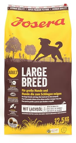 JOSERA Large Breed Huhn & Reis (1 x 12,5 kg) | Premium Trockenfutter für ausgewachsene Hunde großer Rassen | mit Lachsöl | weizenfrei | wertvolle Fettsäuren | XL-Kroketten gegen Schlingen | 1er Pack