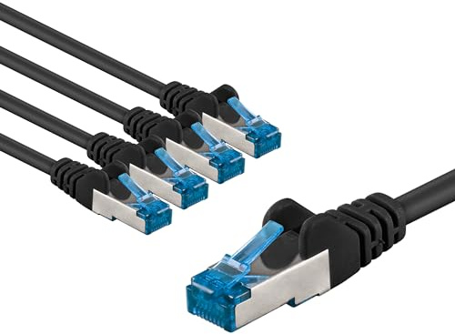 goobay Lot de 5 câbles réseau CAT 6A - Câble patch blindé S/FTP/CU - Câble Ethernet PiMF LSZH/Cat 6a - 10 Gbits - Noir - 5 x 5 m 66043