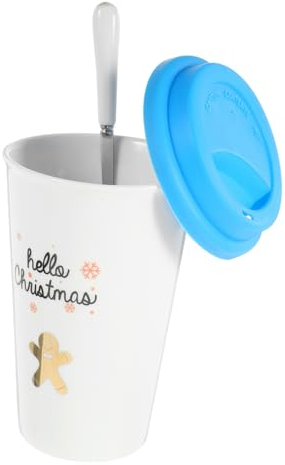 IMIKEYA Weihnachtstasse Mit Deckel Aus Keramik Kaffeetasse Oder Wasserbecher Mit Praktischem Löffel Aus Edelstahl Für Festivals Und Feiern