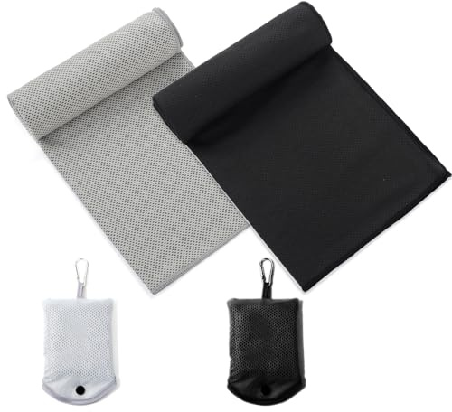 Feicuan 2 Pack Microfibre Towel for Gym Beach - 90 x 30 cm / 34.5 x 11.8 Inches Quick Drying Towels Compact with Storage Bag Hook Absorbent Holder Cooling Towel for Sports, Swimming, Camping, Hiking