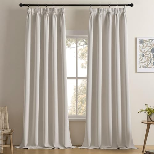 Softalker Blickdichte Vorhänge Kräuselband Beige Verdunklungsvorhänge 245 cm Lang Gardinen Wohnzimmer Thermovorhänge Vorhang Blickdicht 2er Set 140 cm Breit Verdunklungsgardine für Schienensystem